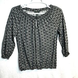 Lauren Ralph Lauren‎ Womens Shirt Size Small Floral Stripe Keyhole Green Peasant